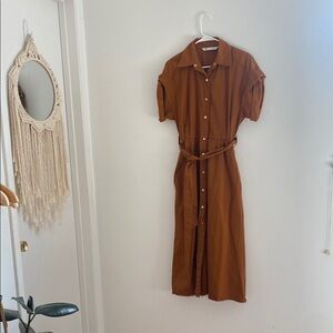 Brown Button-Up Midi Dress